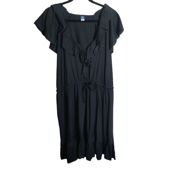 Old Navy Women Tiered Midi Dress XXL‎ Tall Black Fairy Goth Whimisigoth  Peasant - Picture 1 of 8